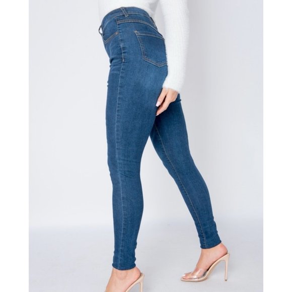 Blue High Waist Skinny Denim Jeans Pants - Picture 2 of 10